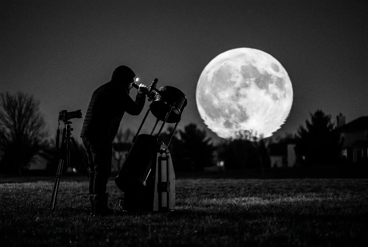 A telescope view of the Moon with a horizontal ripple distortion sweeping across the disc