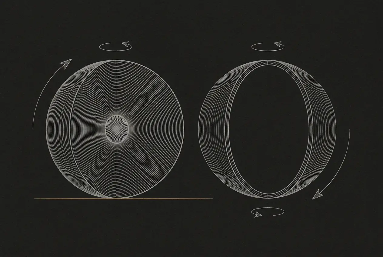 Diagram of two spheres in cross-section: a uniform solid sphere and a hollow shell, labelled with their moment-of-inertia factors